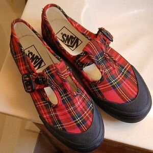 Vans Red and Black Plaid Sneakers W Tstrap. Sz.7.5 -8. Brand NEW!!